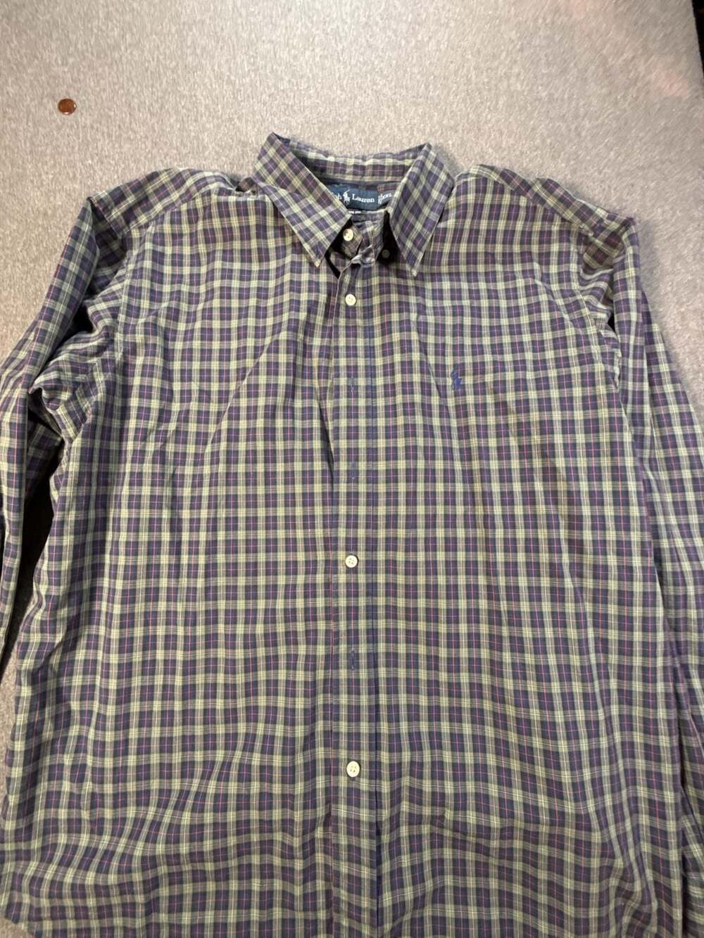 Ralph Lauren Classic Fit Plaid Button-Down Shirt Mens XXL Green Blue Long Sleeve